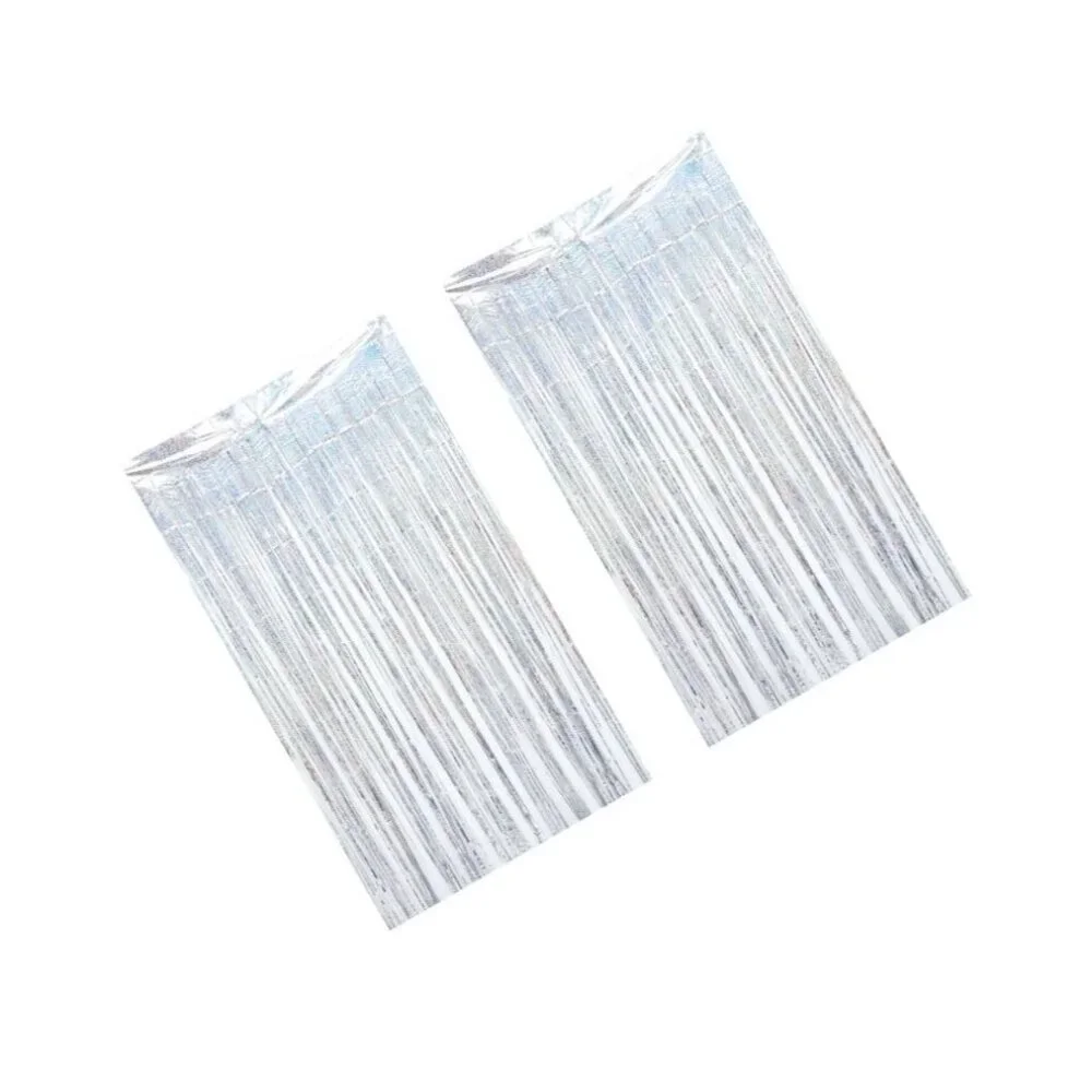 2 Packs Silver Multicolor Tinsel Foil Fringe Curtain Backdrop Engagement Bridal